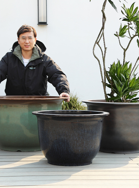 特大号彩釉花盆圆形塑料户外庭院种果树铁树大型荷花睡莲古法鱼缸