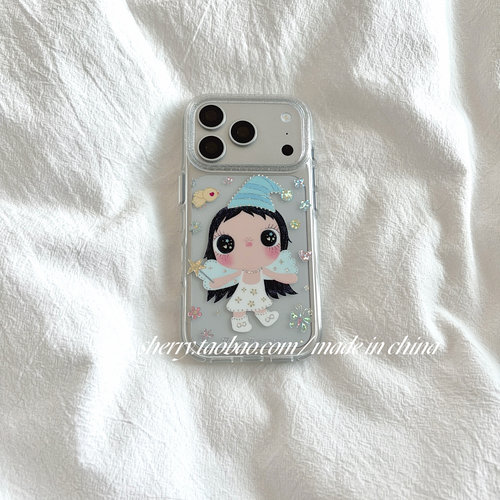 SHERRY*ins风透明细闪蓝帽子翅膀女孩适用于苹果17ProMax手机壳iPhone16Pro小众少女心15简约小清新卡通可爱