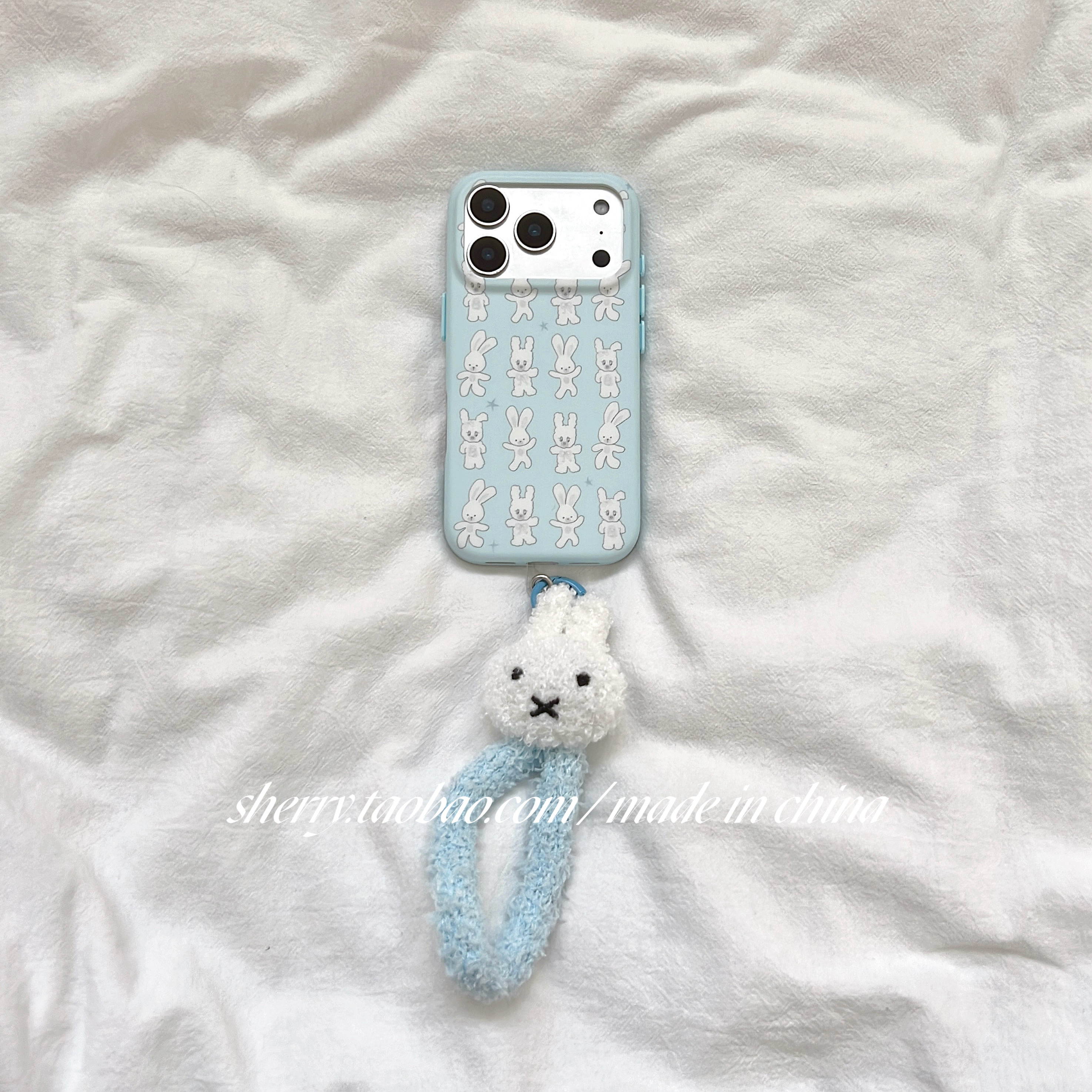 SHERRY*ins风蓝色肤感满屏白色兔子适用于苹果17ProMax手机壳iPhone16Pro小众少女心15简约14小清新卡通可爱,3C数码配件,手机保护套/壳,淘宝优惠券,粉丝福利购,淘宝优惠卷