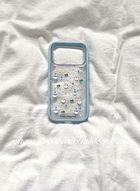 SHERRY*ins风蓝边透明满屏小雪人适用于苹果17ProMax手机壳iPhone16Pro小众少女心15简约14小清新卡通可爱冬