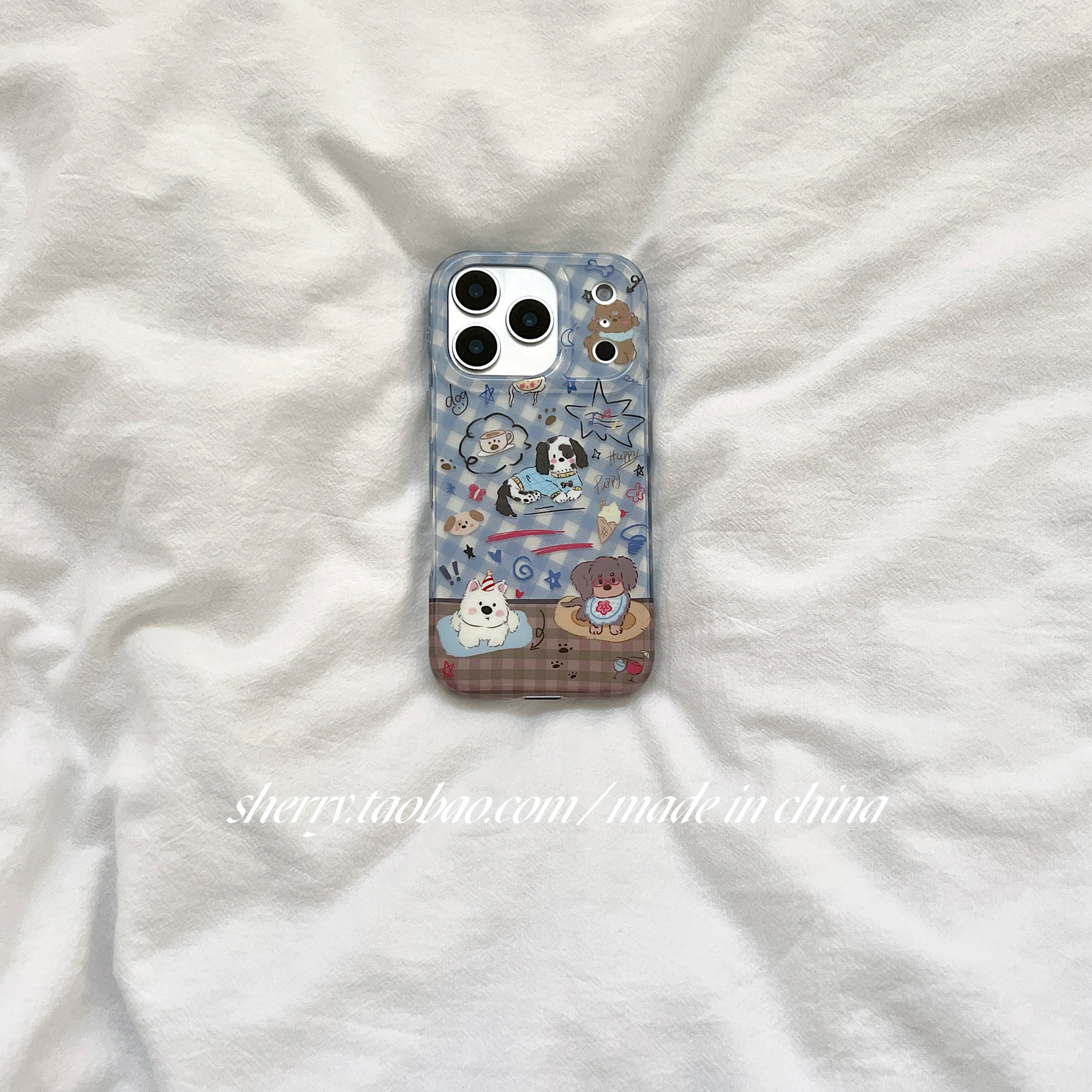 SHERRYins风蓝棕格狗狗接手机壳