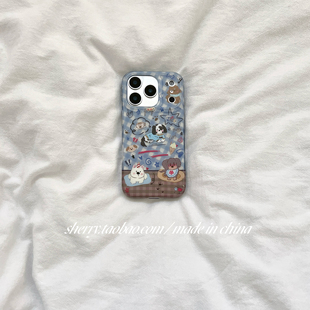 ins风蓝棕格子拼接可爱狗狗适用于苹果17ProMax手机壳iPhone16Pro小众少女心15简约14小清新卡通软萌 SHERRY