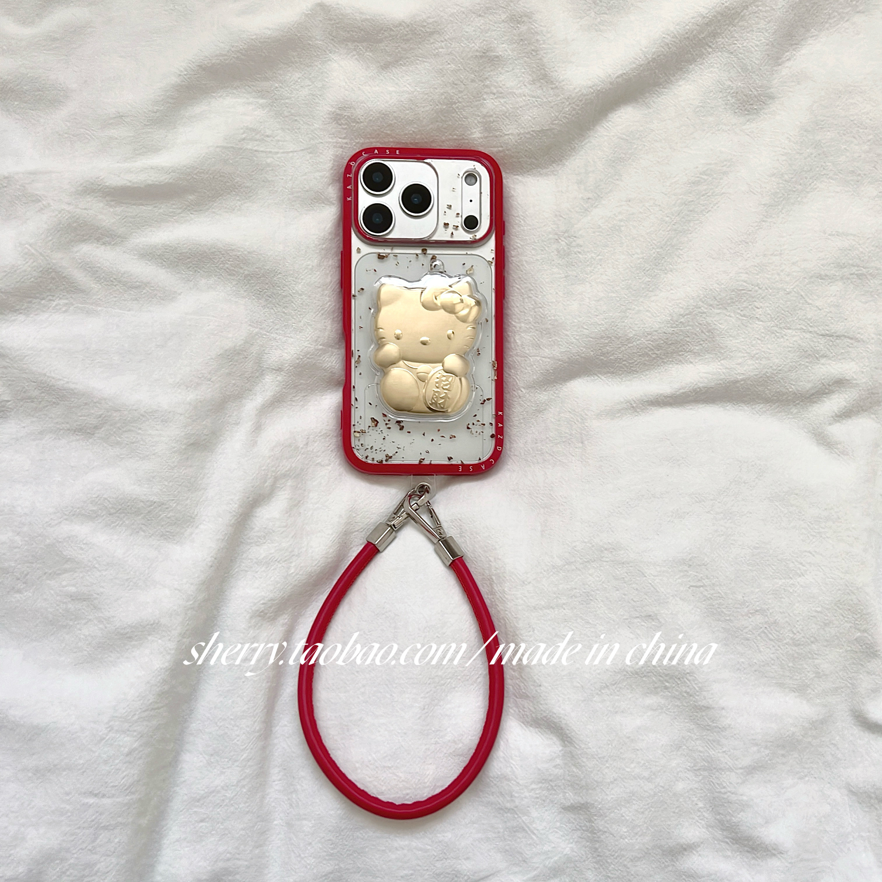 SHERRY*ins风新年红色边透明金箔立体小猫适用于苹果17ProMax手机壳iPhone16Pro小众少女心15简约14清新可爱,3C数码配件,手机保护套/壳,淘宝优惠券,粉丝福利购,淘宝优惠卷