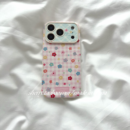 SHERRY*ins风粉色格子彩色小花软壳适用于苹果17ProMax手机壳iPhone16Pro小众少女心15简约14小清新卡通可爱
