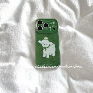 SHERRY*ins风青草绿波点围巾小羊适用于苹果17ProMax手机壳iPhone16Pro小众少女心15简约小清新卡通可爱夏日