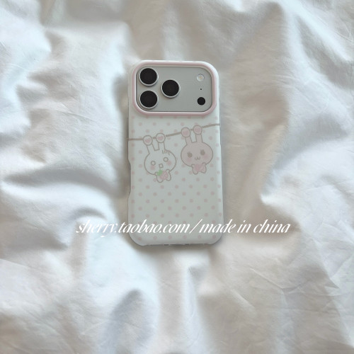 SHERRY*ins风粉色波点草莓兔子肤感适用于苹果17ProMax手机壳iPhone16Pro小众少女心15简约温柔清新卡通可爱