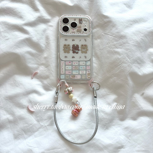 SHERRY*ins风闪粉小熊立体电话键盘适用于苹果17ProMax手机壳iPhone16Pro小众少女心15简约小清新卡通可爱夏