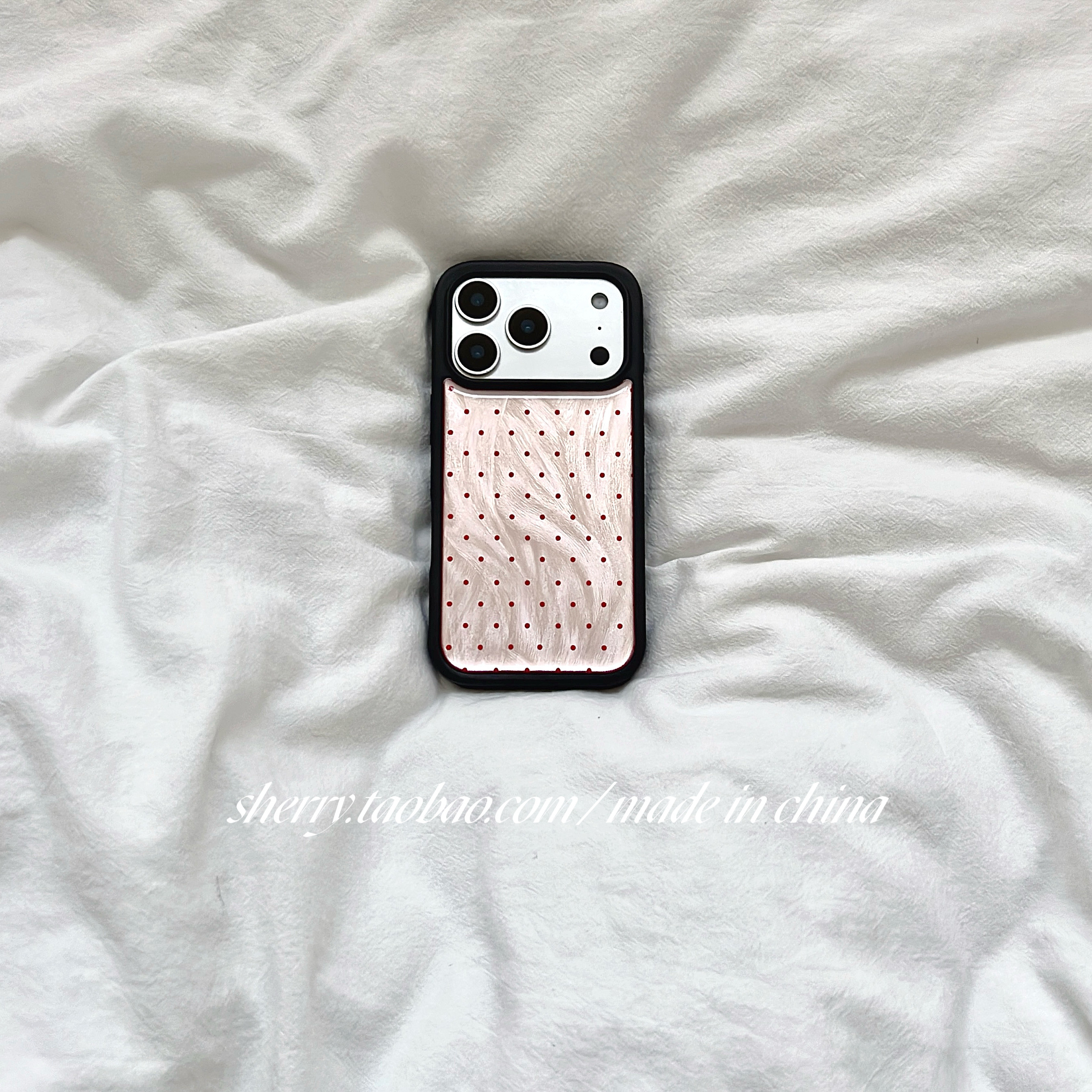 SHERRY*ins风高级感粉色波点羽纱滴胶适用于苹果17Pro