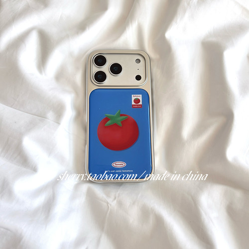 电镀银边蓝底红番茄iPhone手机壳