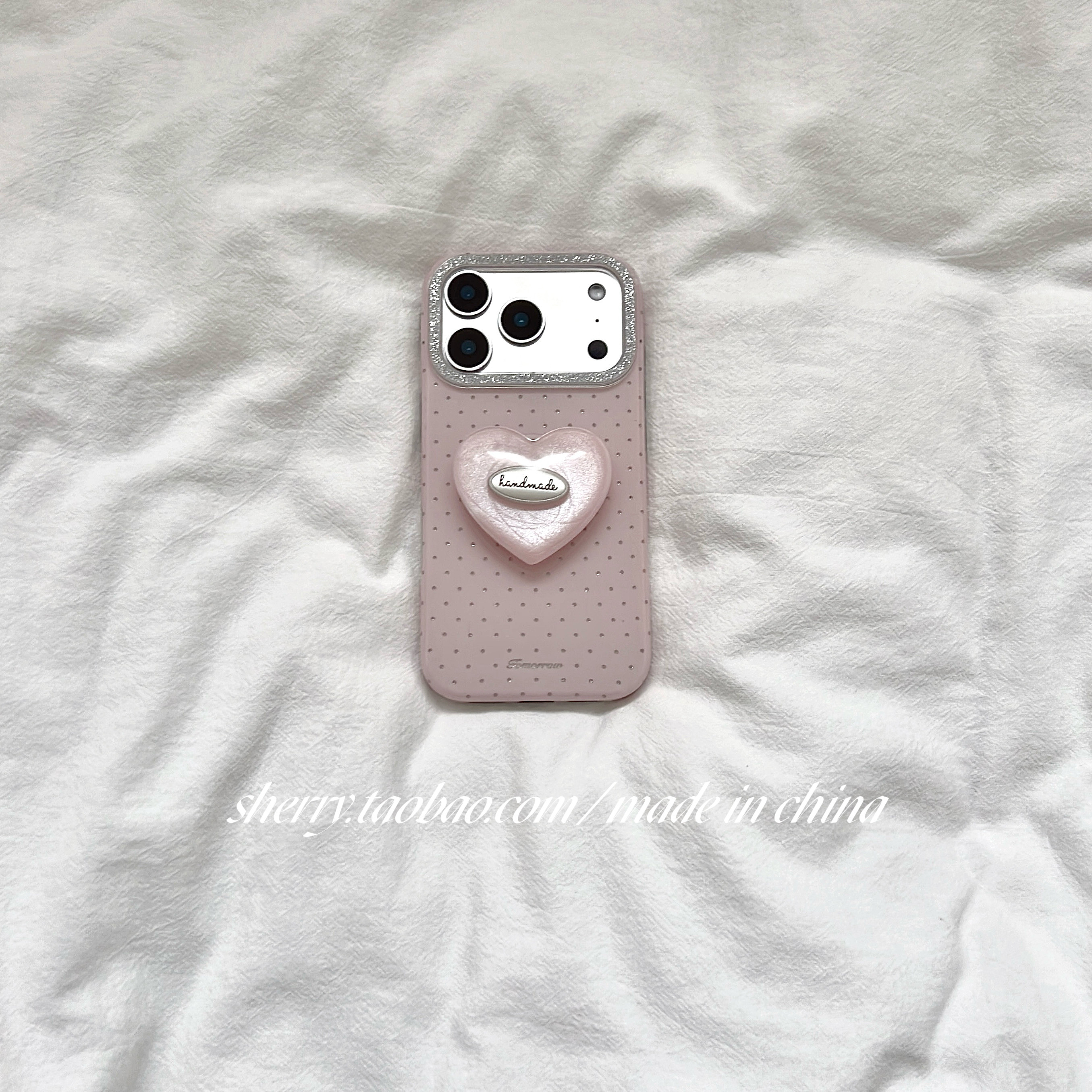 SHERRY*ins风粉色细闪波点爱心支架适用于苹果17ProM