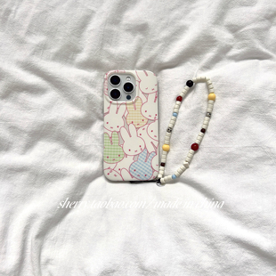 ins风满屏彩色格子线条兔子适用于苹果17ProMax手机壳iPhone16Pro小众少女心15简约14小清新卡通可爱 SHERRY