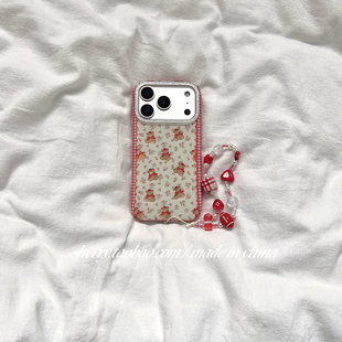 SHERRY ins风红格围边小碎花小熊适用于苹果17ProMax手机壳iPhone16Pro小众少女心15简约14小清新卡通可爱萌