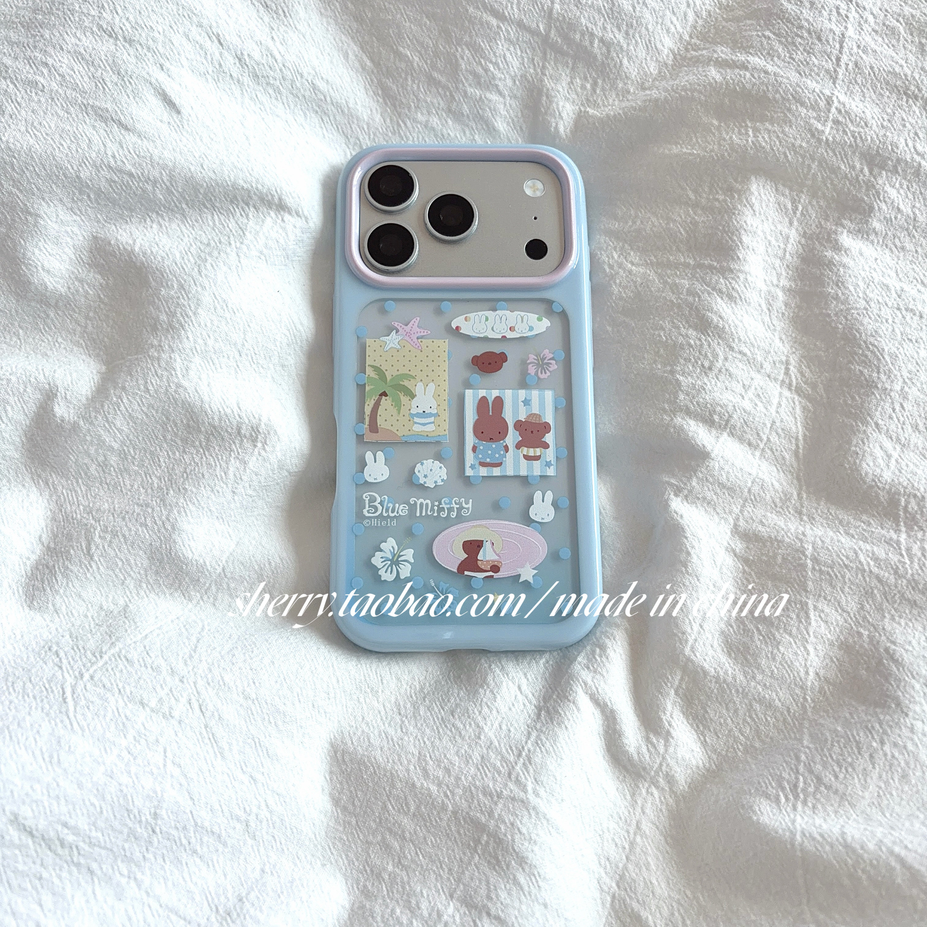 SHERRY*ins风夏日蓝边透明波点椰树兔子适用于苹果18ProMax手机壳iPhone17Pro小众少女心16简约清新卡通可爱