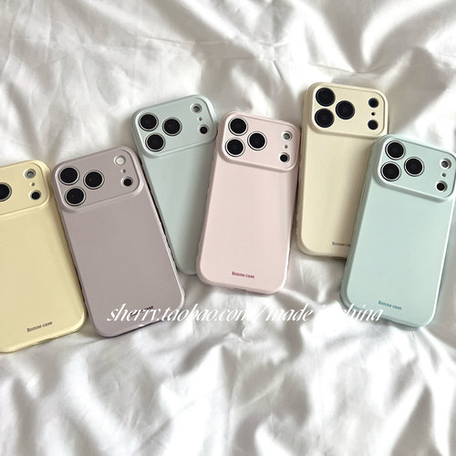 奶油风纯色马卡龙亮面软壳少女心