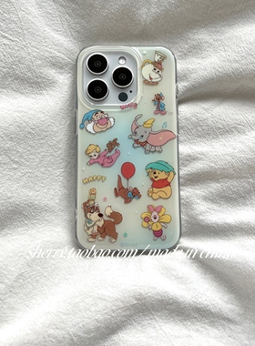 SHERRY*ins少女心晕染蓝小飞象蜂蜜熊适用于苹果17ProMax手机壳iPhone16Pro小众15可爱14温柔13卡通清新简约