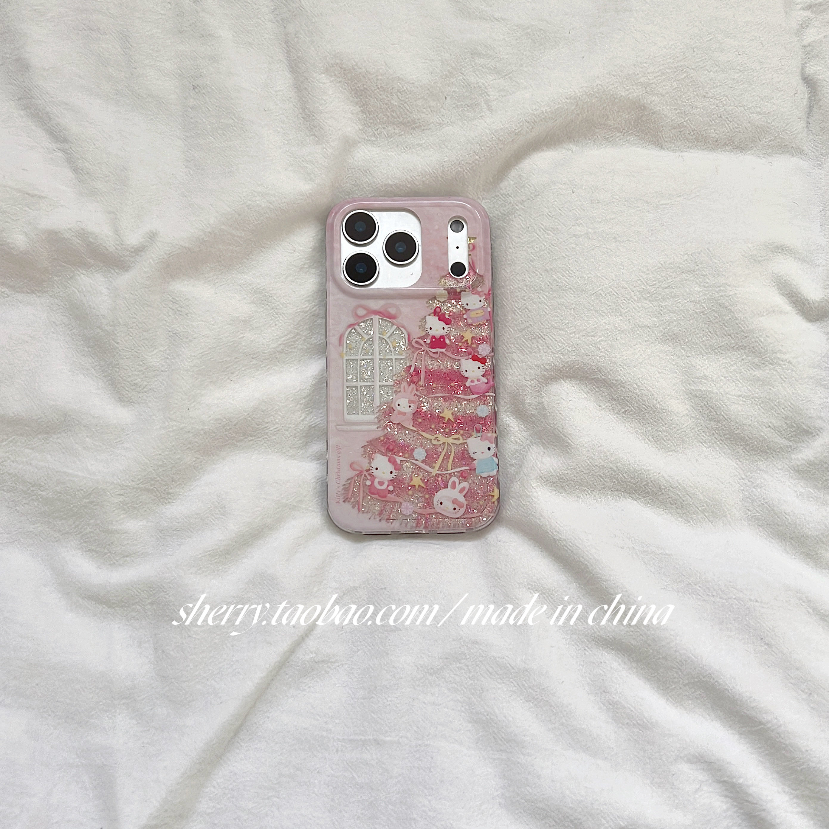 适用于苹果手机壳粉色圣诞树kt猫