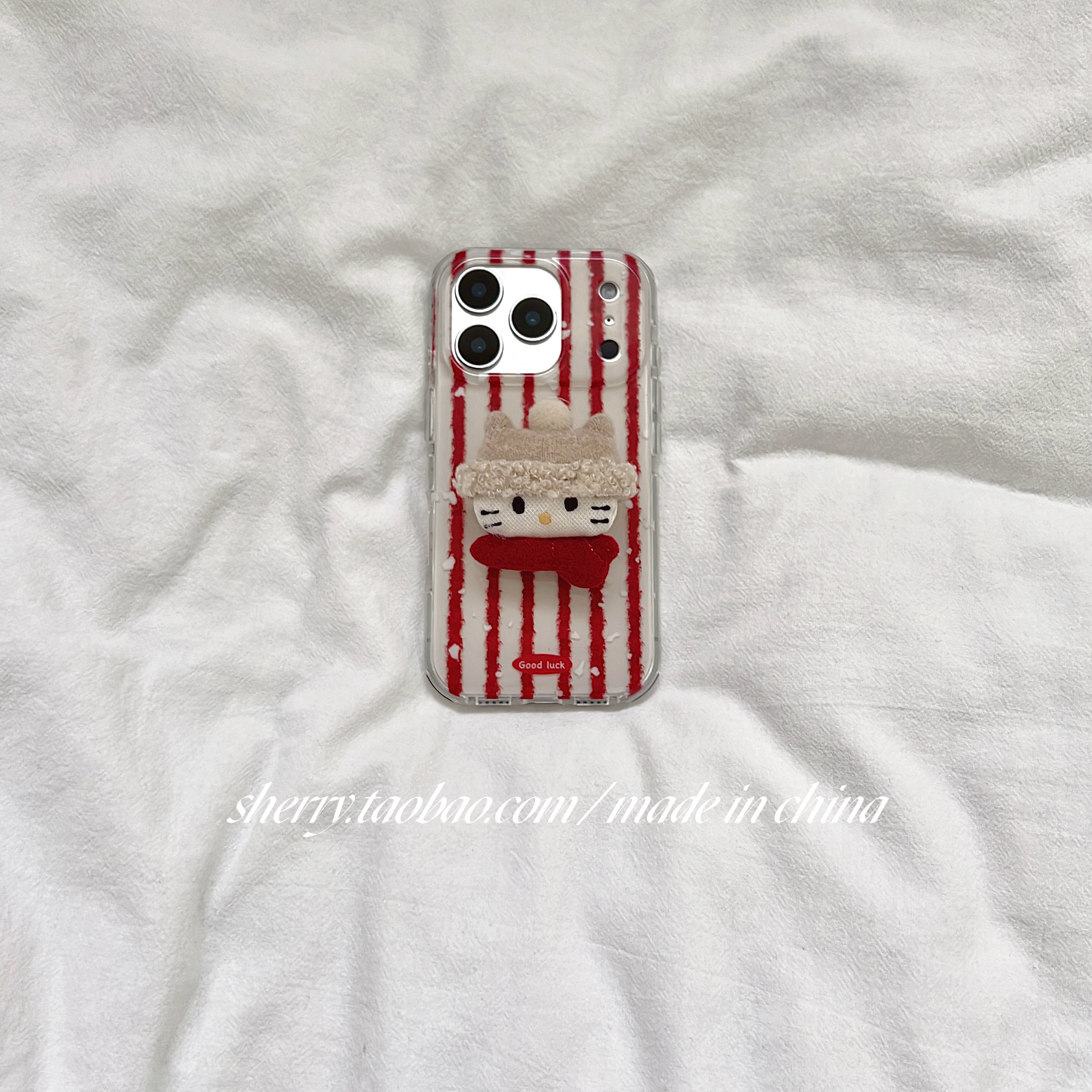 SHERRY*ins风冬日氛围红白条纹猫支架适用于苹果17ProMax手机壳iPhone16Pro小众少女心15简约14清新卡通可爱,3C数码配件,手机保护套/壳,淘宝优惠券,粉丝福利购,淘宝优惠卷