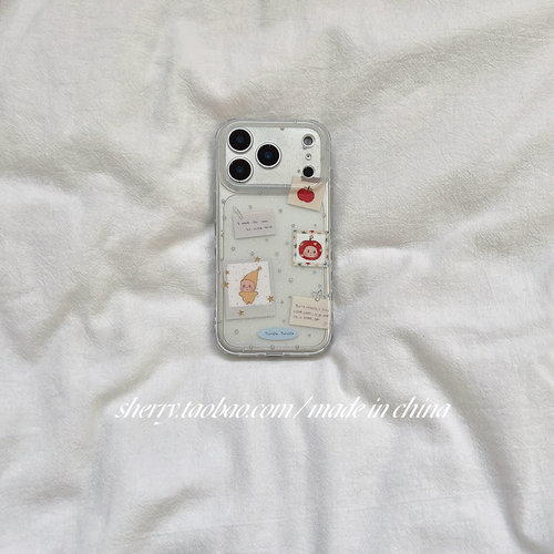SHERRY*ins风透明细闪便签星星适用于苹果17ProMax手机壳iPhone16Pro小众少女心15简约14小清新卡通可爱萌