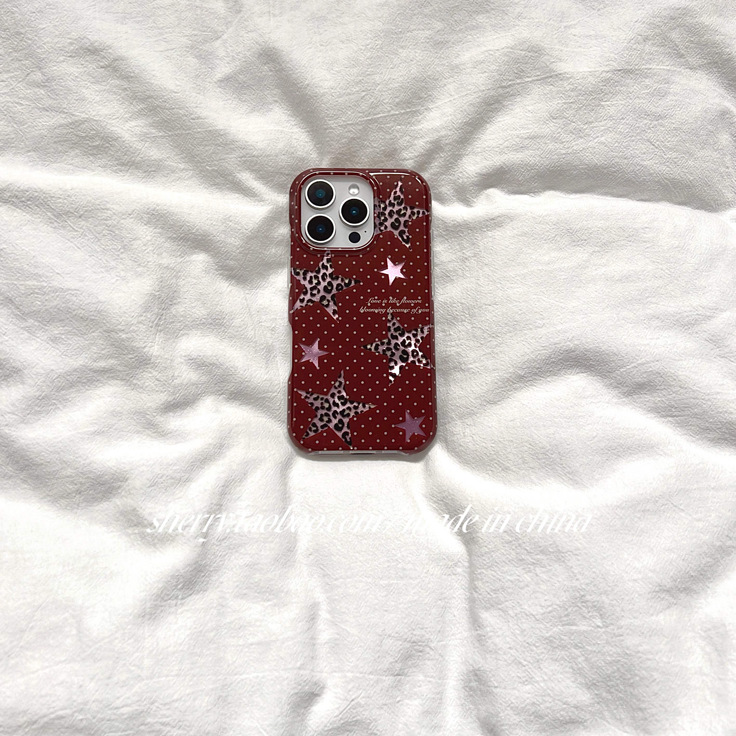 SHERRY*ins风早秋高级感酒红波点豹纹星星适用于苹果16ProMax手机壳iPhone15Pro小众少女心14简约13清新卡通