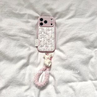 ins风粉白条纹星星压纹兔子适用于苹果17ProMax手机壳iPhone16Pro小众少女心15简约14小清新卡通可爱 SHERRY