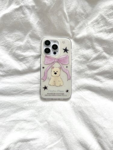 温柔治愈奶油风蝴蝶结狗狗手机壳