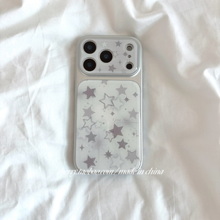 ins风涂鸦灰白星星电镀银边适用于苹果17ProMax手机壳iPhone16Pro小众少女心15简约14气质清新甜酷春 SHERRY