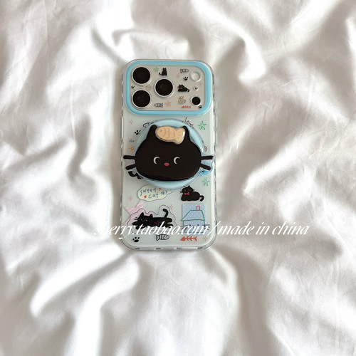 ins涂鸦黑猫磁吸iPhone手机壳萌