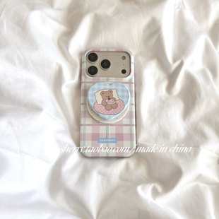 ins风粉色格纹磁吸硬壳适用于苹果17ProMax手机壳iPhone16Pro小众少女心15简约小清新卡通可爱温柔 SHERRY