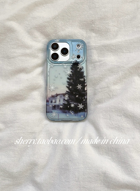 SHERRY*ins风冬日朦胧雪花房屋松树适用于苹果17ProMax手机壳iPhone16Pro小众少女心15简约14小清新卡通可爱