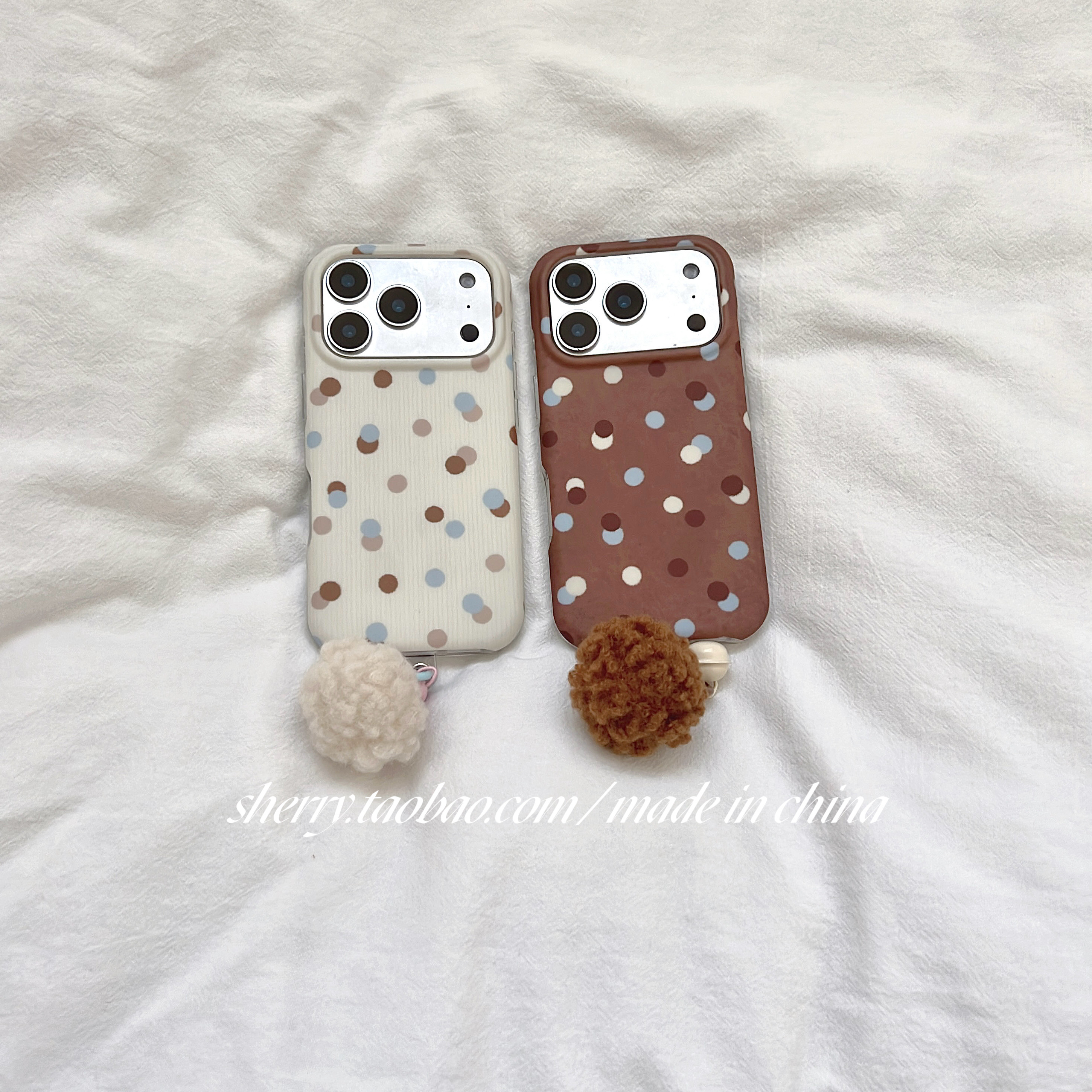 SHERRY*ins风温柔白棕撞色波点高级适用于苹果17ProMax手机壳iPhone16Pro小众少女心15简约14小清新卡通可爱,3C数码配件,手机保护套/壳,淘宝优惠券,粉丝福利购,淘宝优惠卷