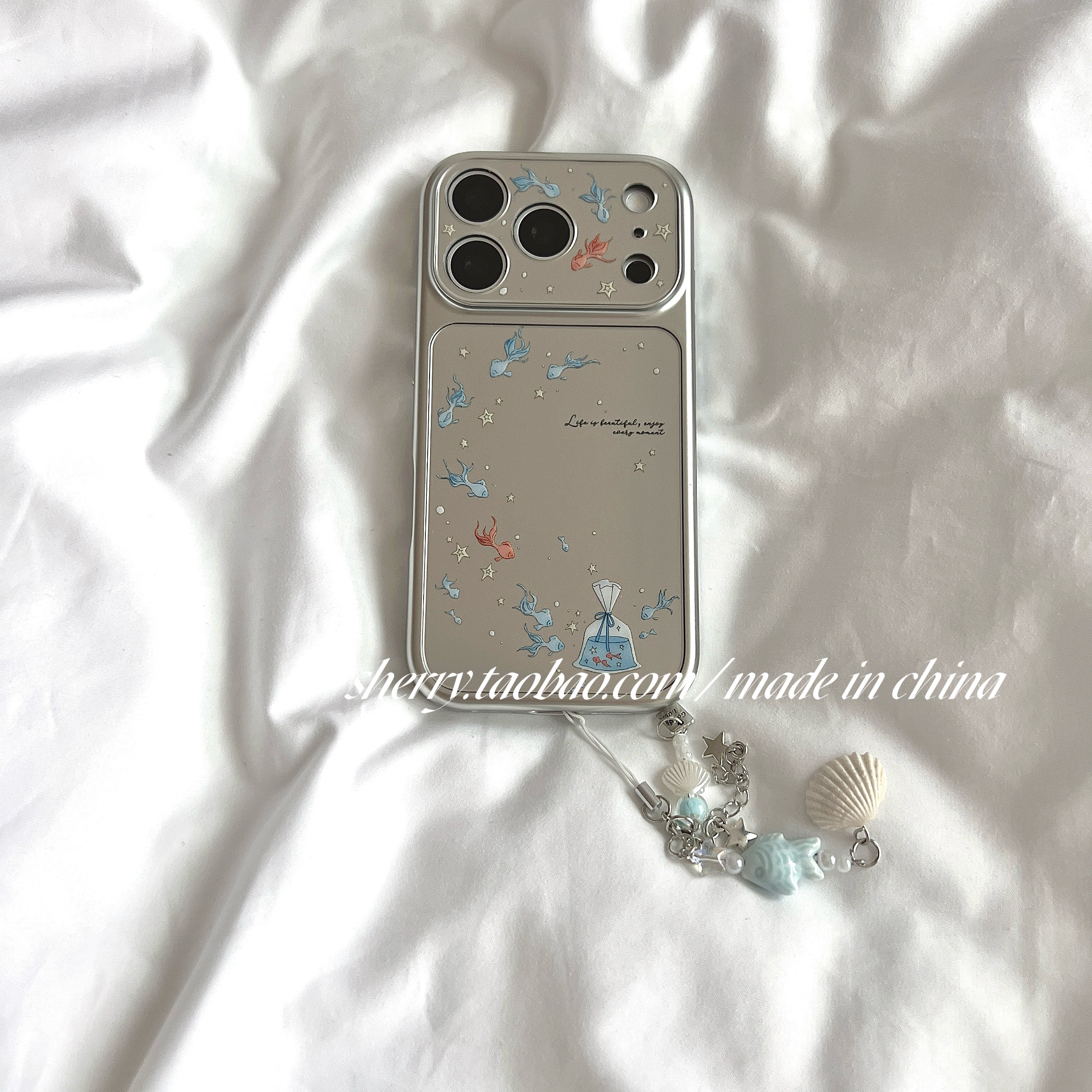 SHERRY*ins风电镀银红蓝色锦鲤适用于苹果17ProMax