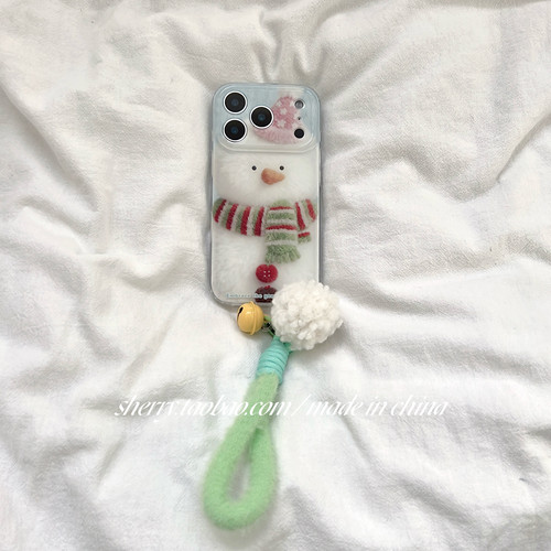 ins风冬氛围红绿围巾雪人手机壳