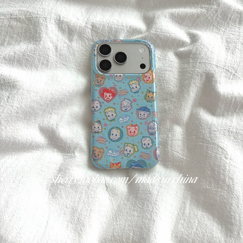 SHERRY*ins风蓝色格子童趣小人头像适用于苹果17ProMax手机壳iPhone16Pro小众少女心15简约小清新卡通可爱夏
