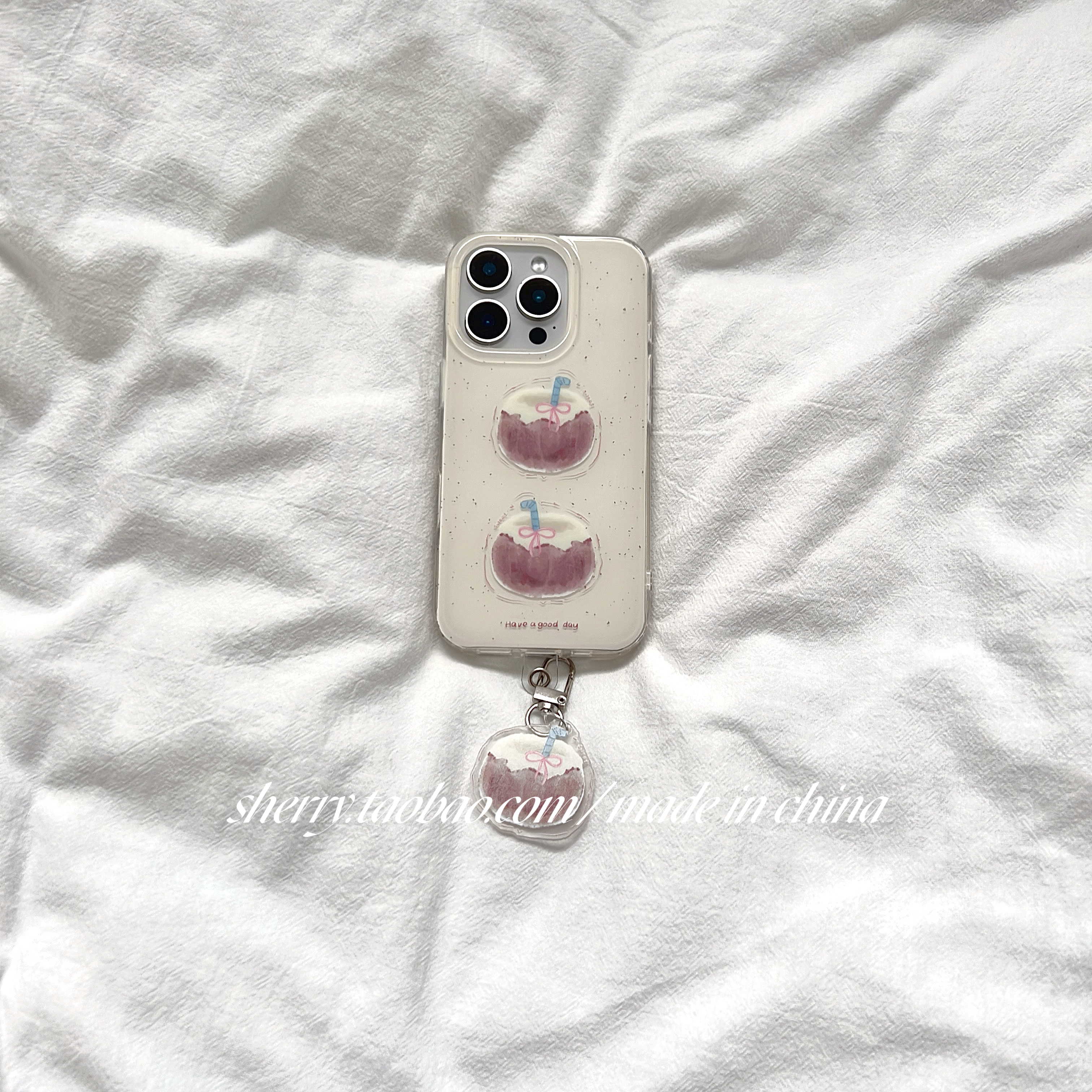 奶油风泼墨椰子壳手机壳小清新