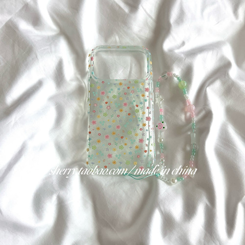 ins透绿细闪小花苹果手机壳温柔