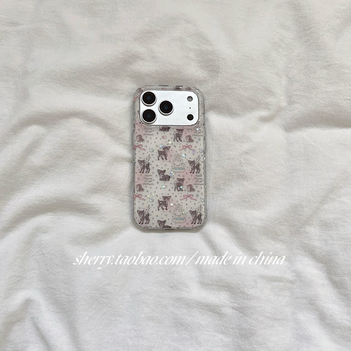 粉白晕染喷泉小鹿苹果手机壳可爱