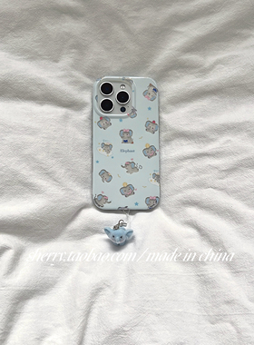 SHERRY*ins风蓝色镂空小象可爱适用于苹果16ProMax手机壳iPhone15Pro小众少女心14简约13小清新卡通软萌夏日