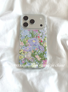 SHERRY*ins风春日油画紫色花朵温柔适用于苹果17ProMax手机壳iPhone16Pro小众少女心15简约14小清新高级气质