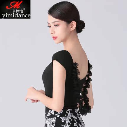 夏季新款摩登舞上衣女成人练功服简约拉丁舞V领交谊舞连体服