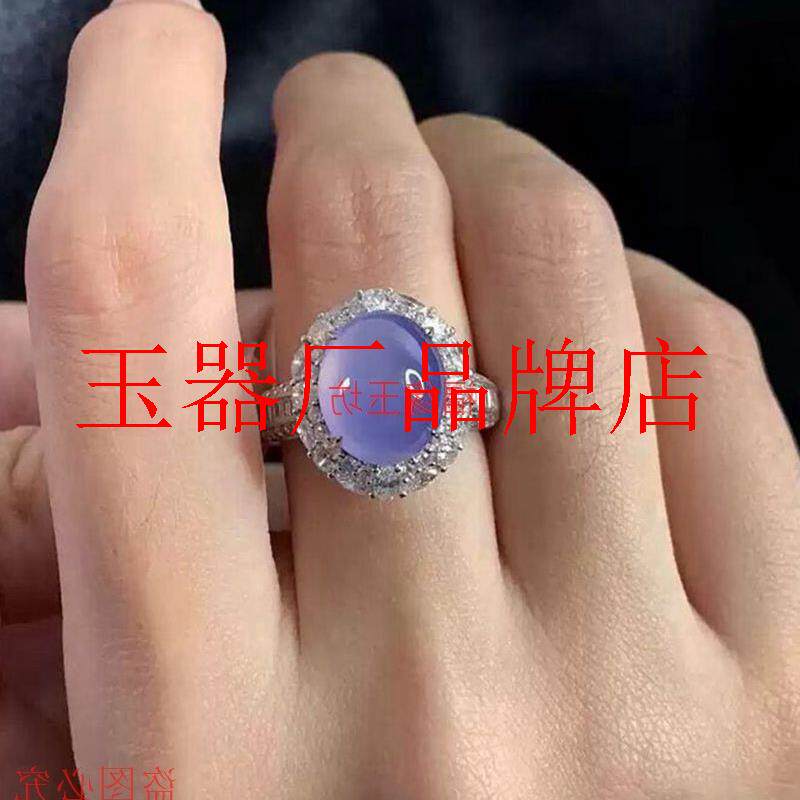 缅甸翡翠色银戒镶嵌紫罗兰玉石蛋面戒指高冰种轻奢华大方典雅高级