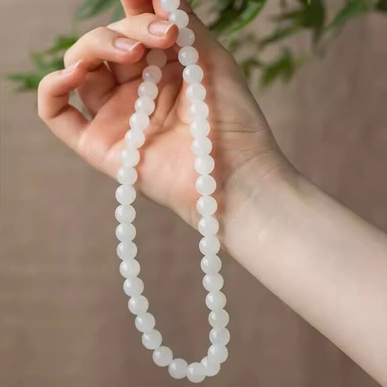 老坑和田玉锁骨项链女款羊脂级白玉散珠子吊坠玉圆珠串多圈手链