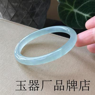 蓝水翡翠色冰种晴水色细圆条手镯小巧冰透叮当镯天青冻玉髓镯精品