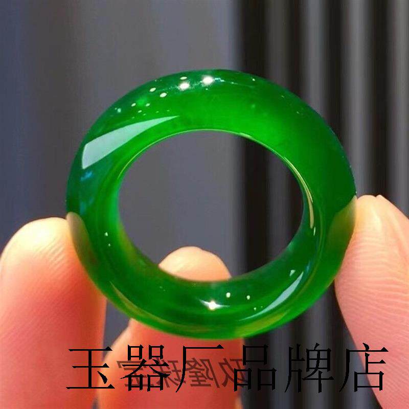 缅甸高端翡翠色冰种阳绿戒指正品满绿戒指戒圈飘花尾戒男女款送礼