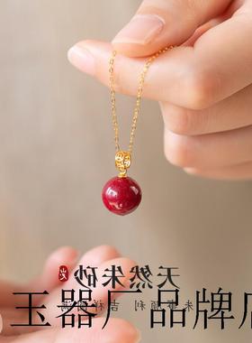 高档朱砂毛衣炼大气吊坠女款红色项链中国风饰品小众设计颈炼红影