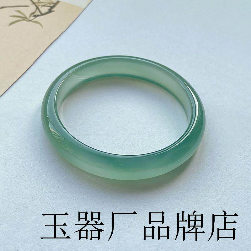 {只此青绿}精选玛瑙扁条手镯文艺清新油青色镯子玉镯冰种叮当手镯