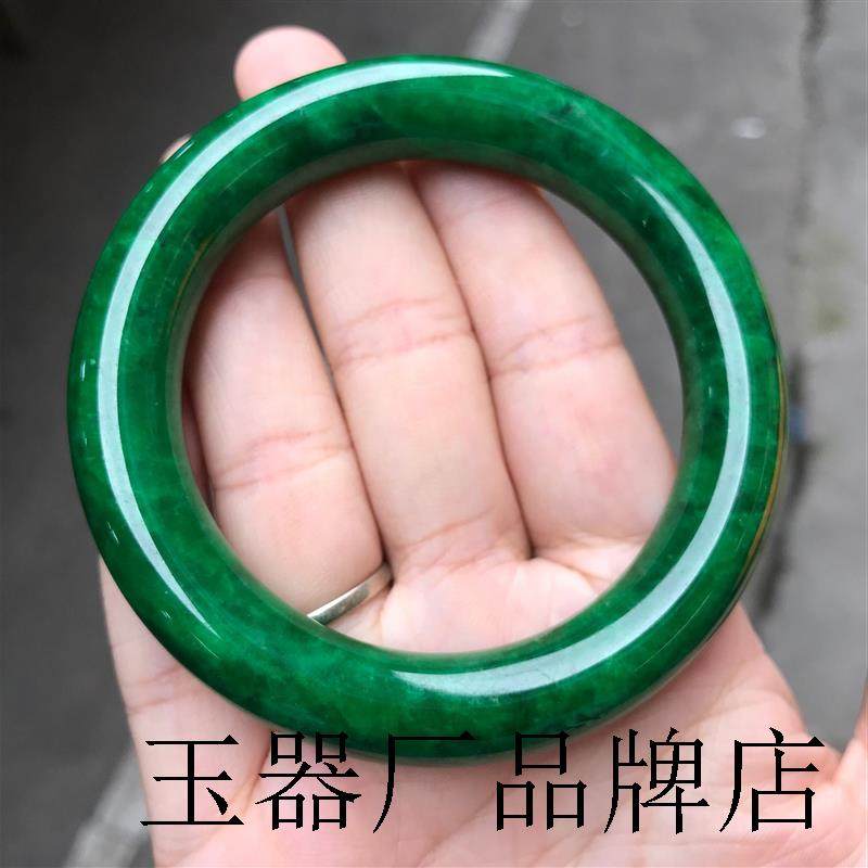 精选翡翠色冰糯种手镯圆条满绿镯子正阳绿玉手镯福镯送礼送妈妈
