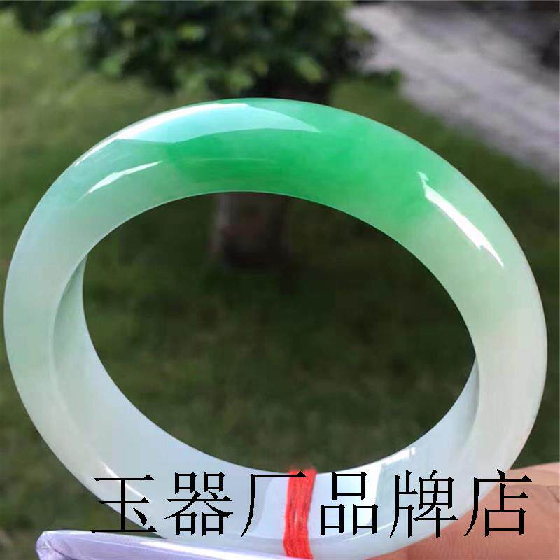 翡翠色珠宝镶嵌手镯缅甸冰种阳绿春彩正圈翡翠色玉石玉镯女款精品