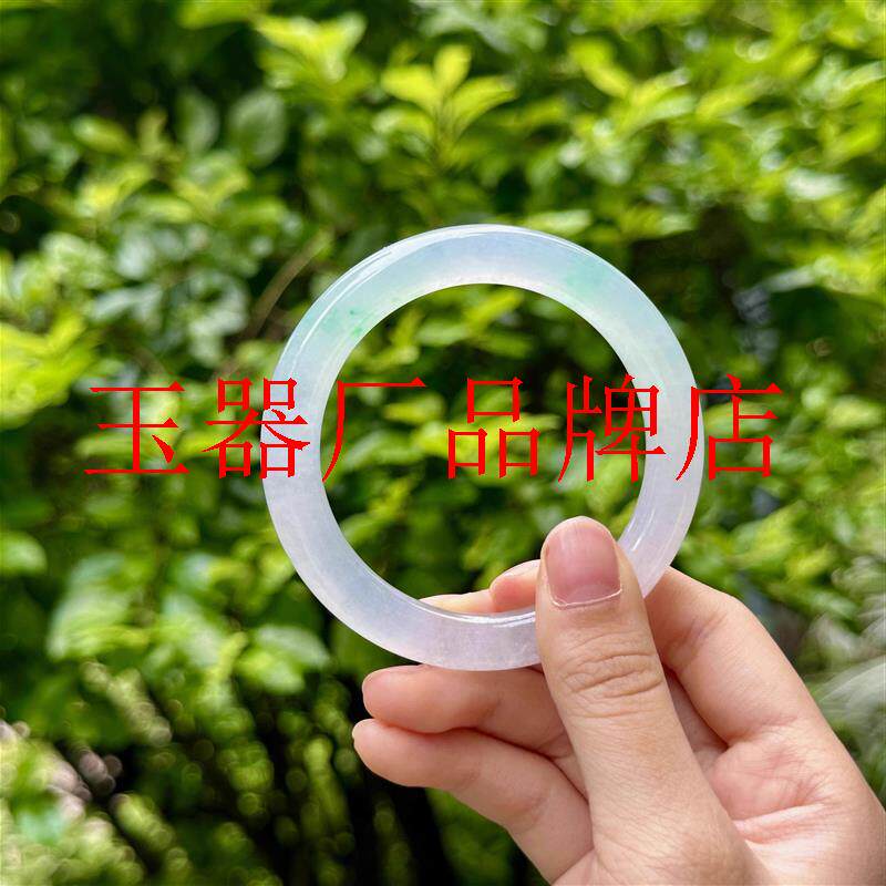 高端缅甸老坑货翡翠色飘花手镯子金丝绿高冰缅料处理圆条女款送礼