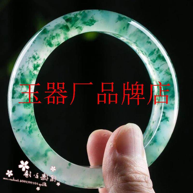 新款缅甸翡翠色手镯冰透水润玉镯子冰种阳绿飘花美人镯女款送礼物