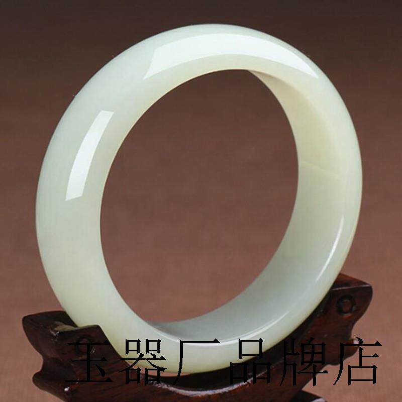 女款羊脂白玉手镯高端高端老坑和田玉手镯青白玉石镯子带证书精品